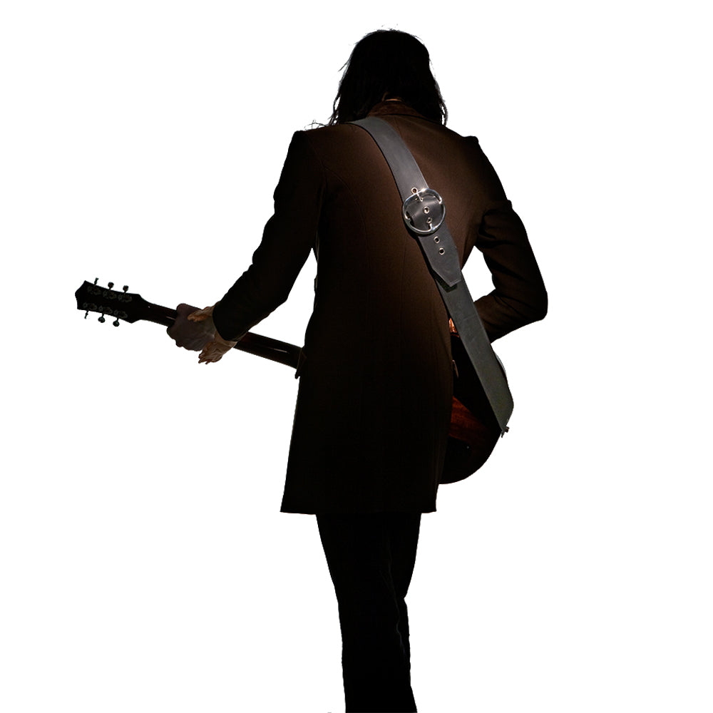 CUSTOM LEMMY KILMISTER MOTORHEAD BLACK CONCHO VINTAGE STYLE 1970'S 1980'S 1990'S PUNK HEAVY METAL ROCK 'N' ROLL GLAM BASS RICKENBAKER GUITAR STRAP HEAVY LEATHER NYC MADE IN THE USA