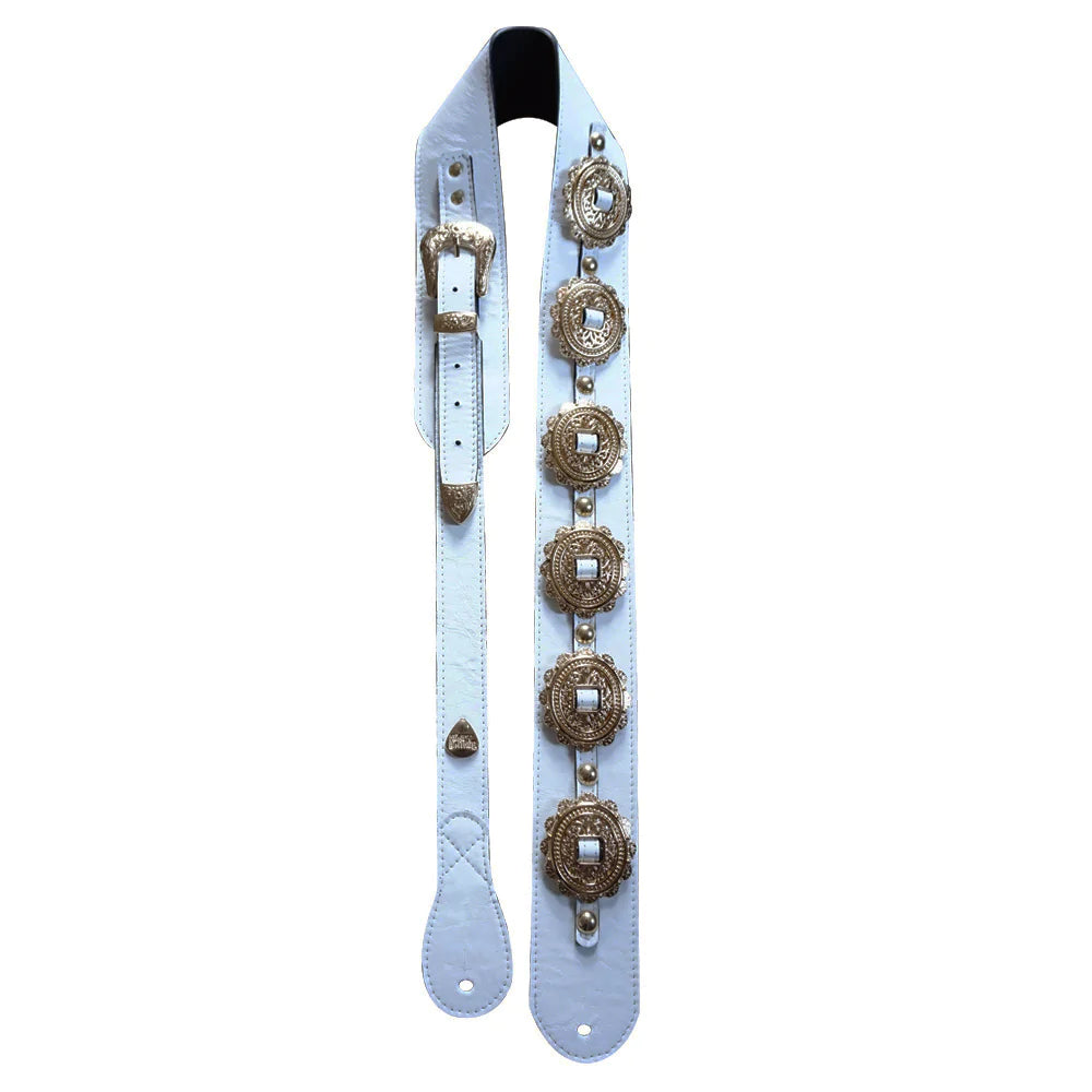 Rocka Rolla Leather Guitar Strap in White with Gold Hardware