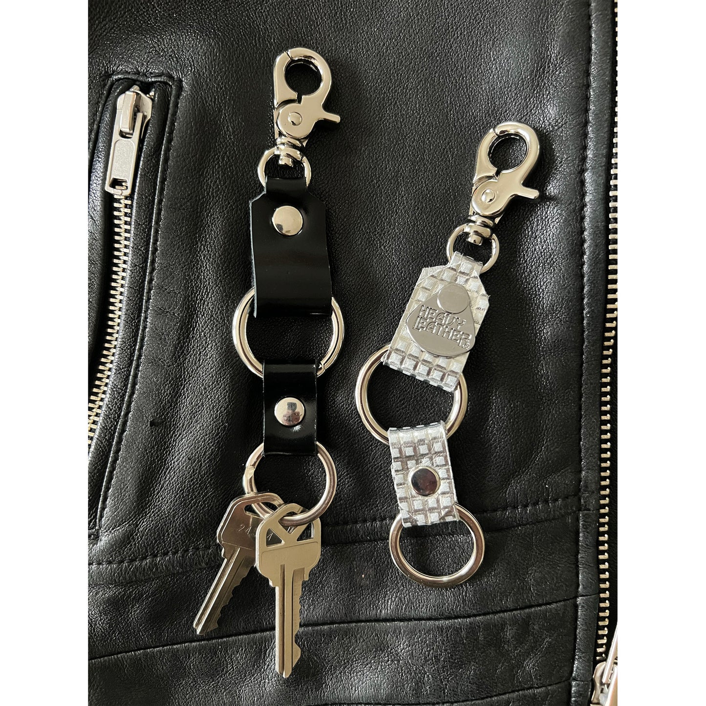 Devoura Keychain in Silver Studded Leather